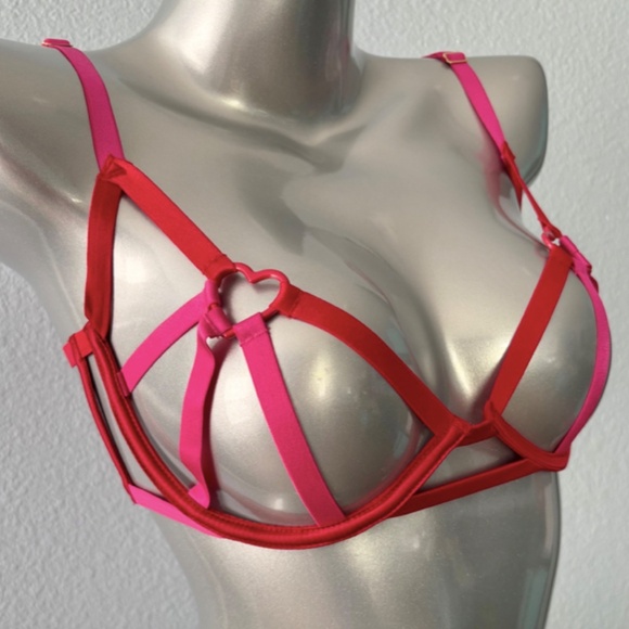Victoria's Secret Low Cut Demi Bra Nwt Very Sexy Pink Red Heartware Cut Out XL - Picture 2 of 4